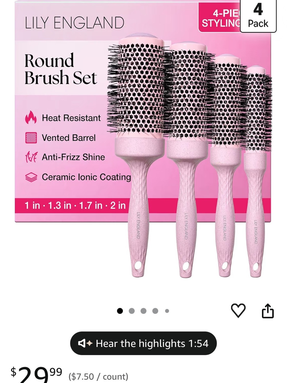 NWOT** Pink Round Brush Set - 4 Piece